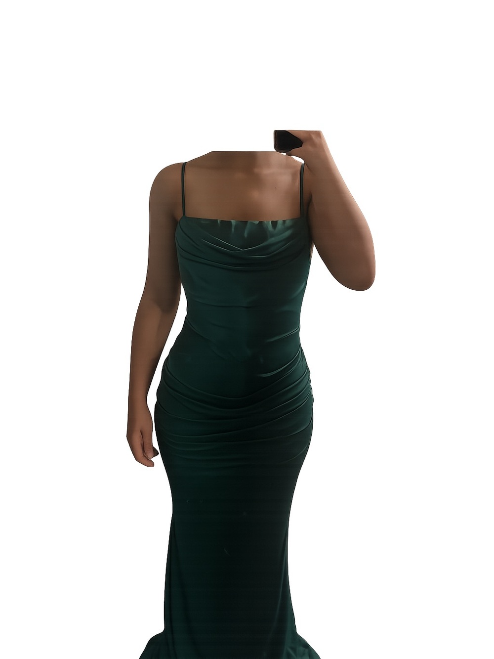 Elegant Emerald Green Satin Cowl Neck Evening Dress